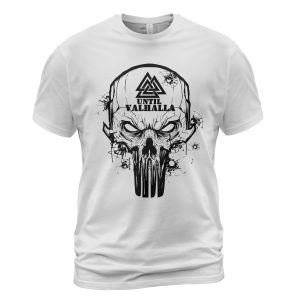 Viking T-shirt Until Valhalla Valknut Skull White