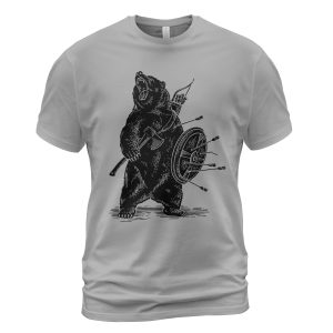Viking T-Shirt Bear With Axe Shield Archery Ash