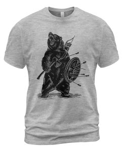 Viking T-Shirt Bear With Axe Shield Archery Heather Grey