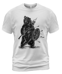 Viking T-Shirt Bear With Axe Shield Archery White