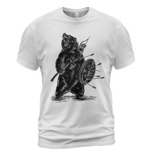 Viking T-Shirt Bear With Axe Shield Archery White