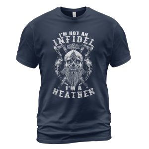 Viking T-shirt Heathen Not An Infidel Navy