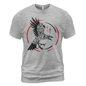 Viking T-shirt Norse Raven Of Odin Heather Grey