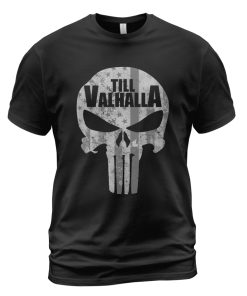 Viking T-shirt Till Valhalla Skull Flag Black