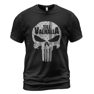 Viking T-shirt Till Valhalla Skull Flag Black