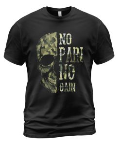 Viking T-shirt No Pain No Gain Camo Skull Black