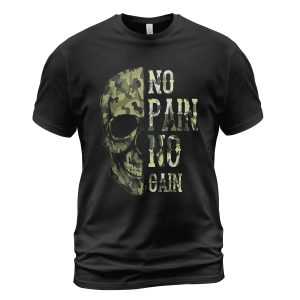 Viking T-shirt No Pain No Gain Camo Skull Black