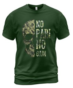 Viking T-shirt No Pain No Gain Camo Skull Forest Green