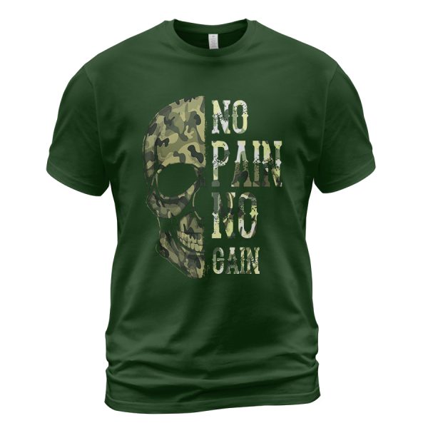 Viking T-shirt No Pain No Gain Camo Skull Forest Green