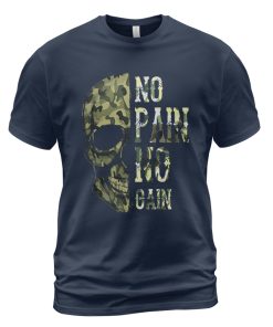 Viking T-shirt No Pain No Gain Camo Skull Navy