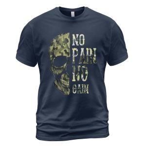Viking T-shirt No Pain No Gain Camo Skull Navy