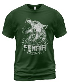 Viking T-shirt Fenrir Norse Wolf Art Forest Green