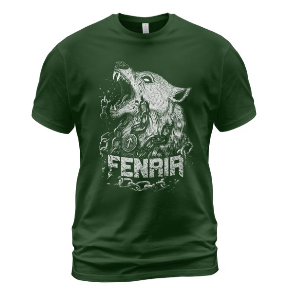 Viking T-shirt Fenrir Norse Wolf Art Forest Green
