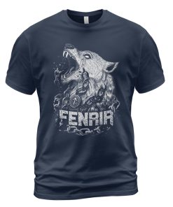 Viking T-shirt Fenrir Norse Wolf Art Navy