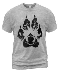 Viking T-shirt Wolf Claws Have Wolf Face Prints Heather Grey