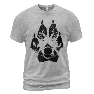 Viking T-shirt Wolf Claws Have Wolf Face Prints Heather Grey