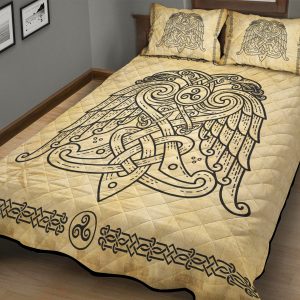 Viking Quilt Bedding Set Double Headed Raven Celtic Art b
