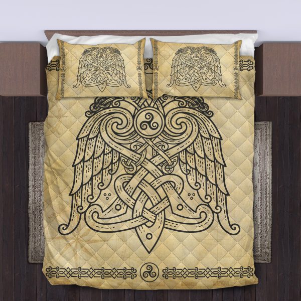 Viking Quilt Bedding Set Double Headed Raven Celtic Art d