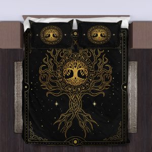 Viking Quilt Bedding Set Yggdrasil Tree Runic d
