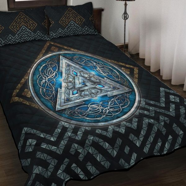 Viking Quilt Bedding Set Pattern Valknut Raven c