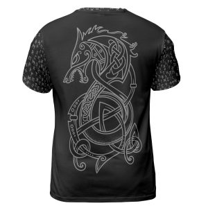 Viking T-shirt Midgard Serpent And Fenrir Vegvisir Back