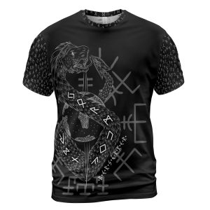 Viking T-shirt Midgard Serpent And Fenrir Vegvisir Front