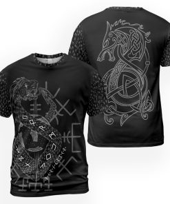 Viking T-shirt Midgard Serpent And Fenrir Vegvisir