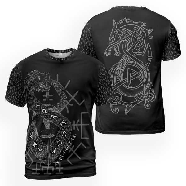 Viking T-shirt Midgard Serpent And Fenrir Vegvisir