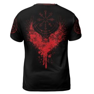 Viking T-shirt Flaming Raven Vegvisir Rune Back