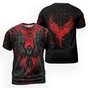 Viking T-shirt Flaming Raven Vegvisir Rune