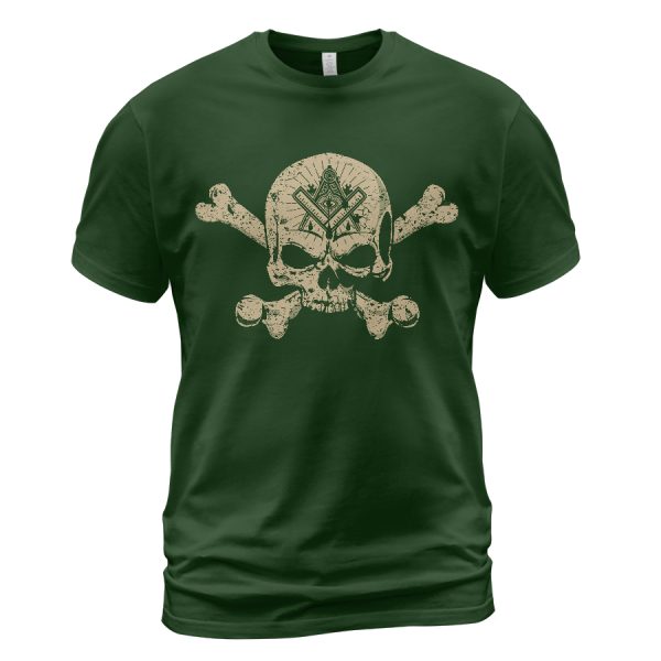 Freemason T-shirt Skull With Crossbone Mason Symbom Forest Green