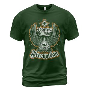 Freemason T-shirt Masonic Eye 3 Degrees Of Light Forest Green