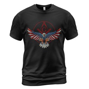 Freemason T-shirt Flag Eagle Red Mason Symbol Black