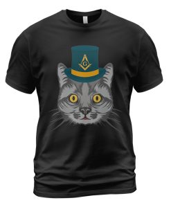 Freemason T-shirt Mason Cat Wears Top Hat With Symbol Black