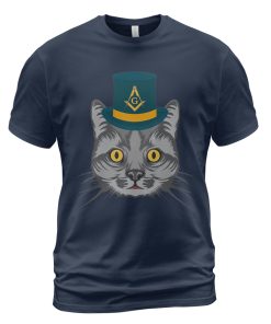 Freemason T-shirt Mason Cat Wears Top Hat With Symbol Navy