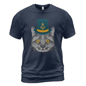 Freemason T-shirt Mason Cat Wears Top Hat With Symbol Navy