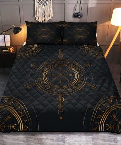 Viking Quilt Bedding Set Ægishjálmur Rune Gold 1