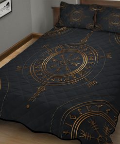 Viking Quilt Bedding Set Ægishjálmur Rune Gold 2