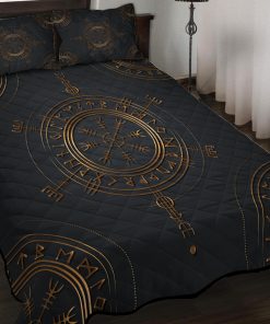 Viking Quilt Bedding Set Ægishjálmur Rune Gold 3