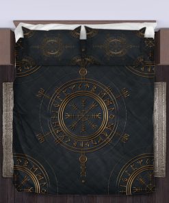 Viking Quilt Bedding Set Ægishjálmur Rune Gold 4