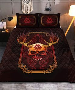 Viking Quilt Bedding Set Abstract Red Skull Valknut 1