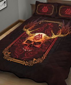 Viking Quilt Bedding Set Abstract Red Skull Valknut 2