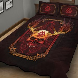Viking Quilt Bedding Set Abstract Red Skull Valknut 2