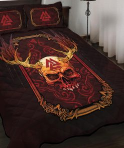 Viking Quilt Bedding Set Abstract Red Skull Valknut 3