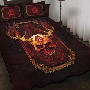 Viking Quilt Bedding Set Abstract Red Skull Valknut 3