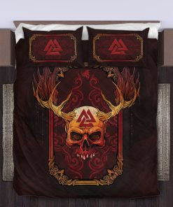 Viking Quilt Bedding Set Abstract Red Skull Valknut 4