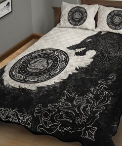 Viking Quilt Bedding Set Black Wolf With Triple Horn 2