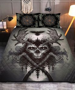 Viking Quilt Bedding Set Raven Axe Skull 1