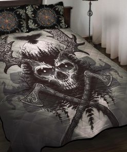 Viking Quilt Bedding Set Raven Axe Skull 3