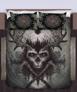 Viking Quilt Bedding Set Raven Axe Skull 4